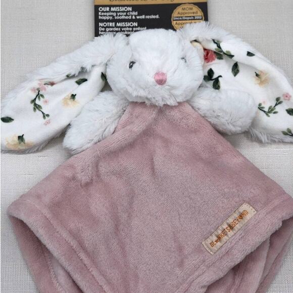 New Blankets & Beyond Pink White Floral Bunny Baby Security Blanket Lovey Nunu - Picture 4 of 4